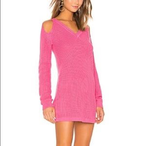 Lovers + Friends She Can Pink Cold Shoulder Mini Sweater Dress XXS